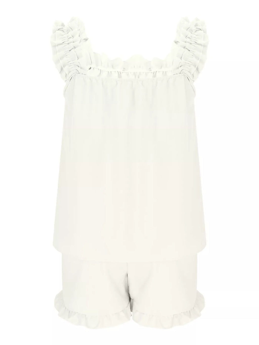 Ruffle Trim Sleeveless Top and Shorts Set