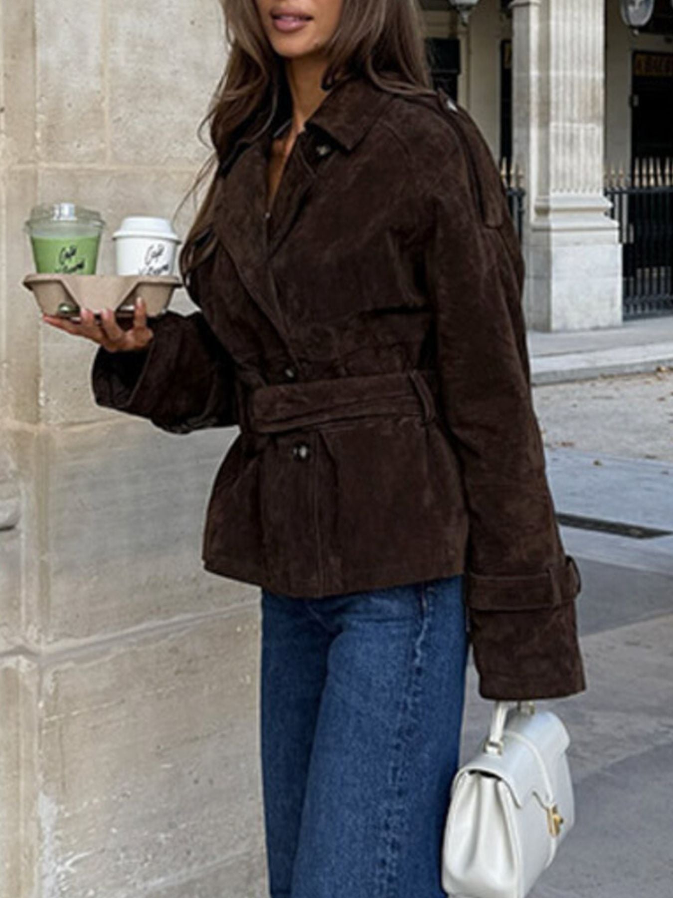 Lapel Collar Tie Waist Outerwear