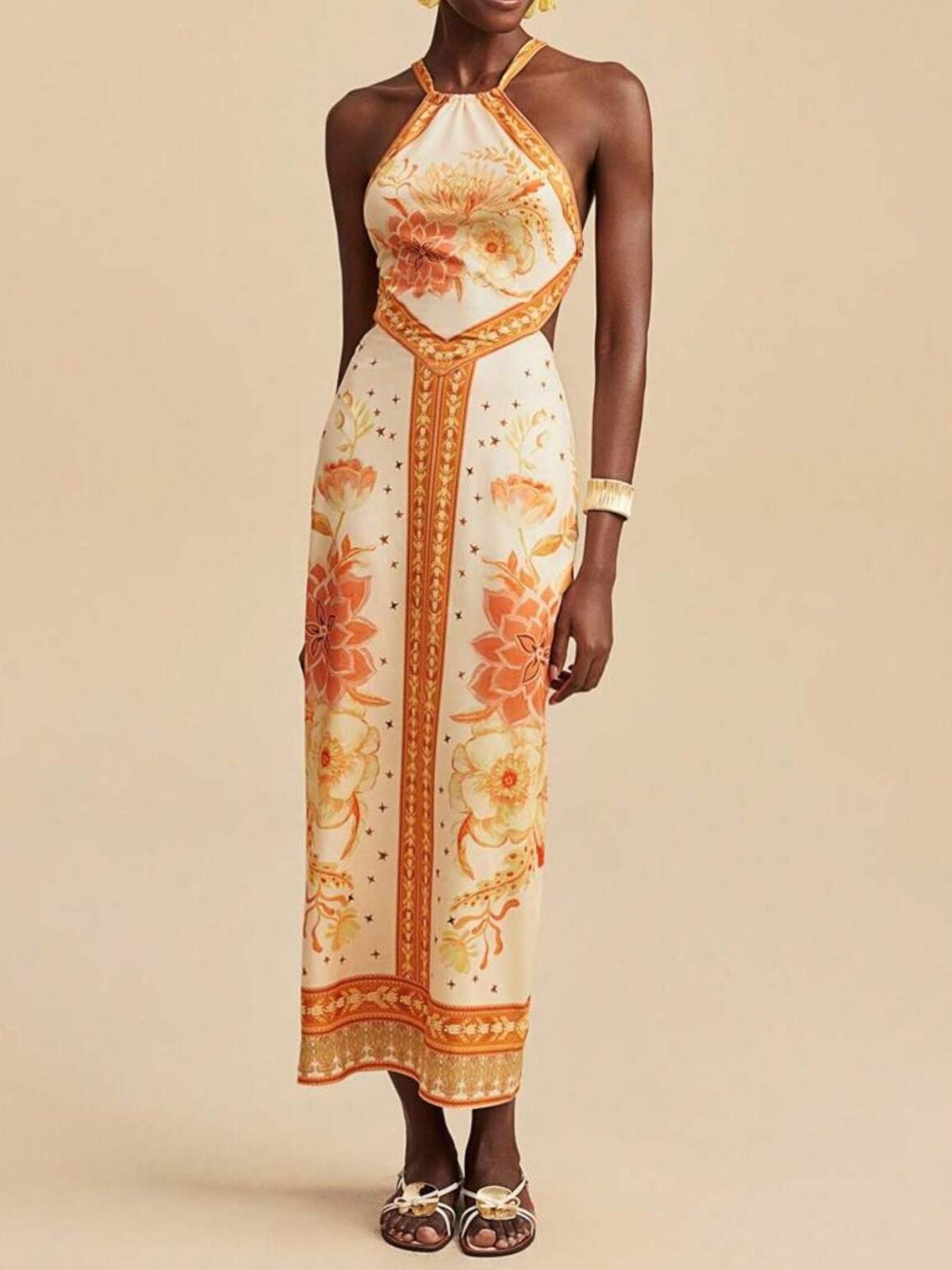 Floral Print Halter Neck Maxi Dress