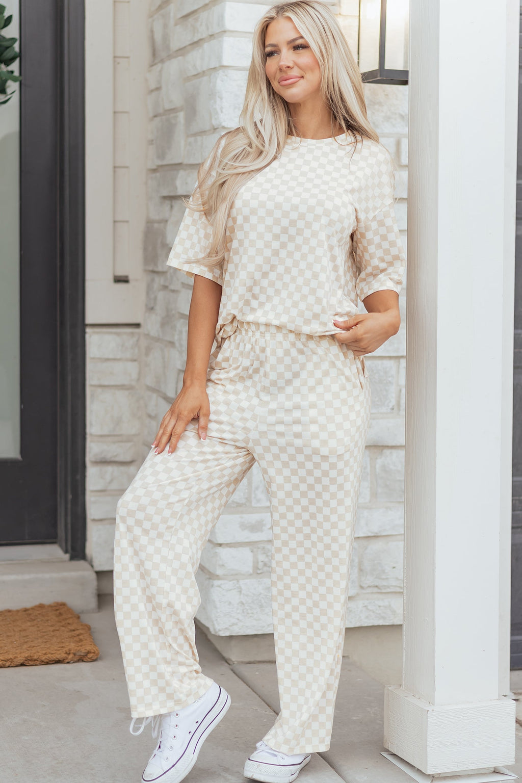 Checker Short Sleeve Tee & Pants Lounge Set