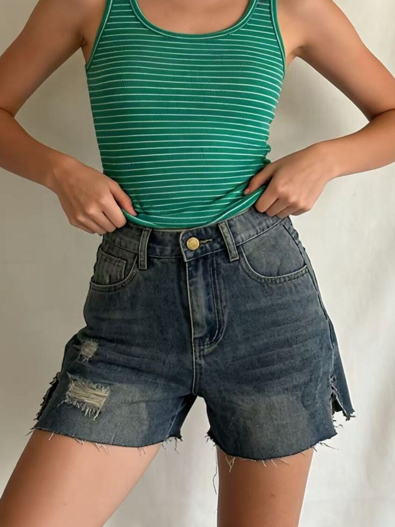 Distressed Slit Denim Shorts