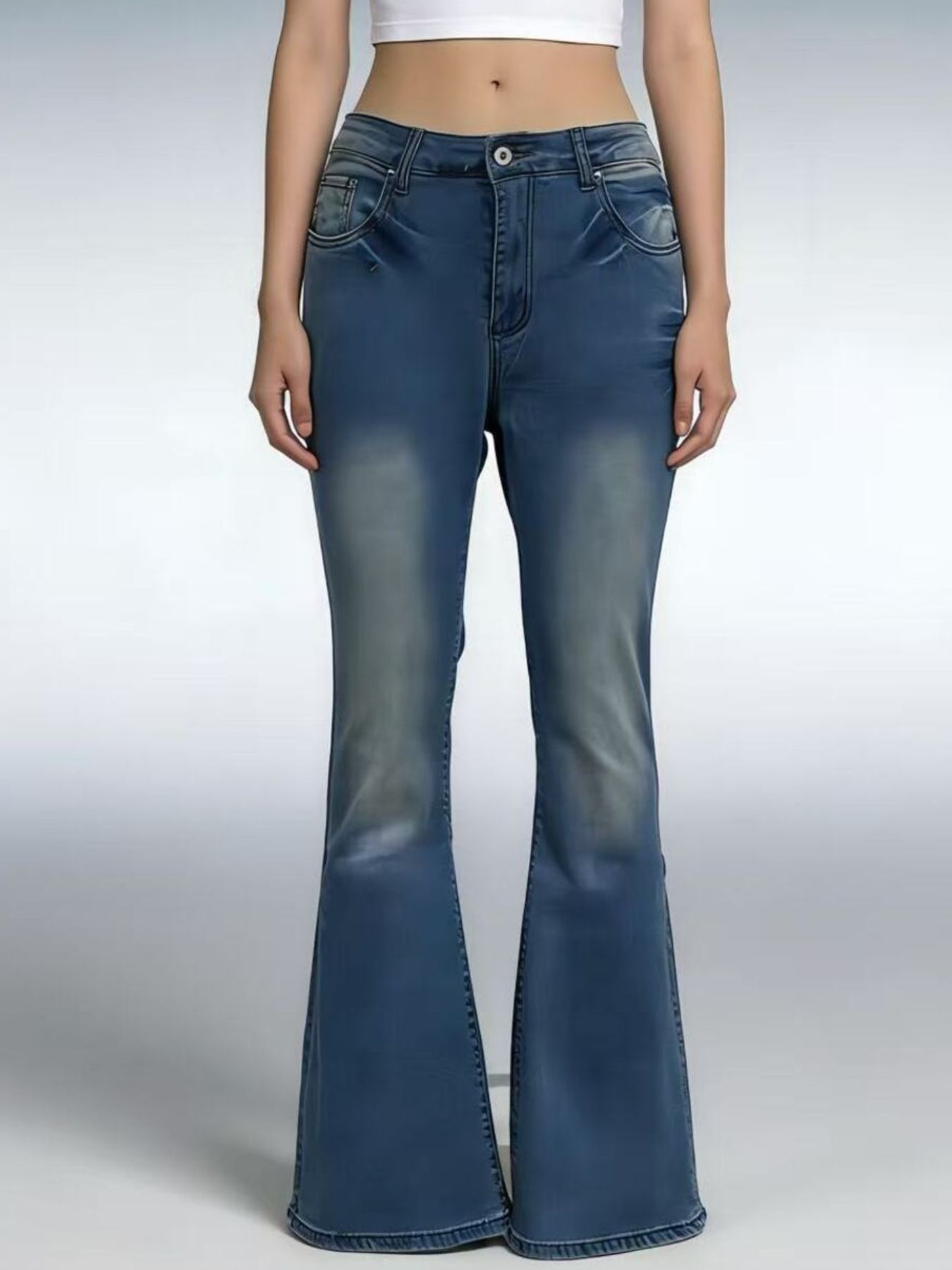 Full Size Vintage Wash High-Waisted Flare Jeans Plus Size