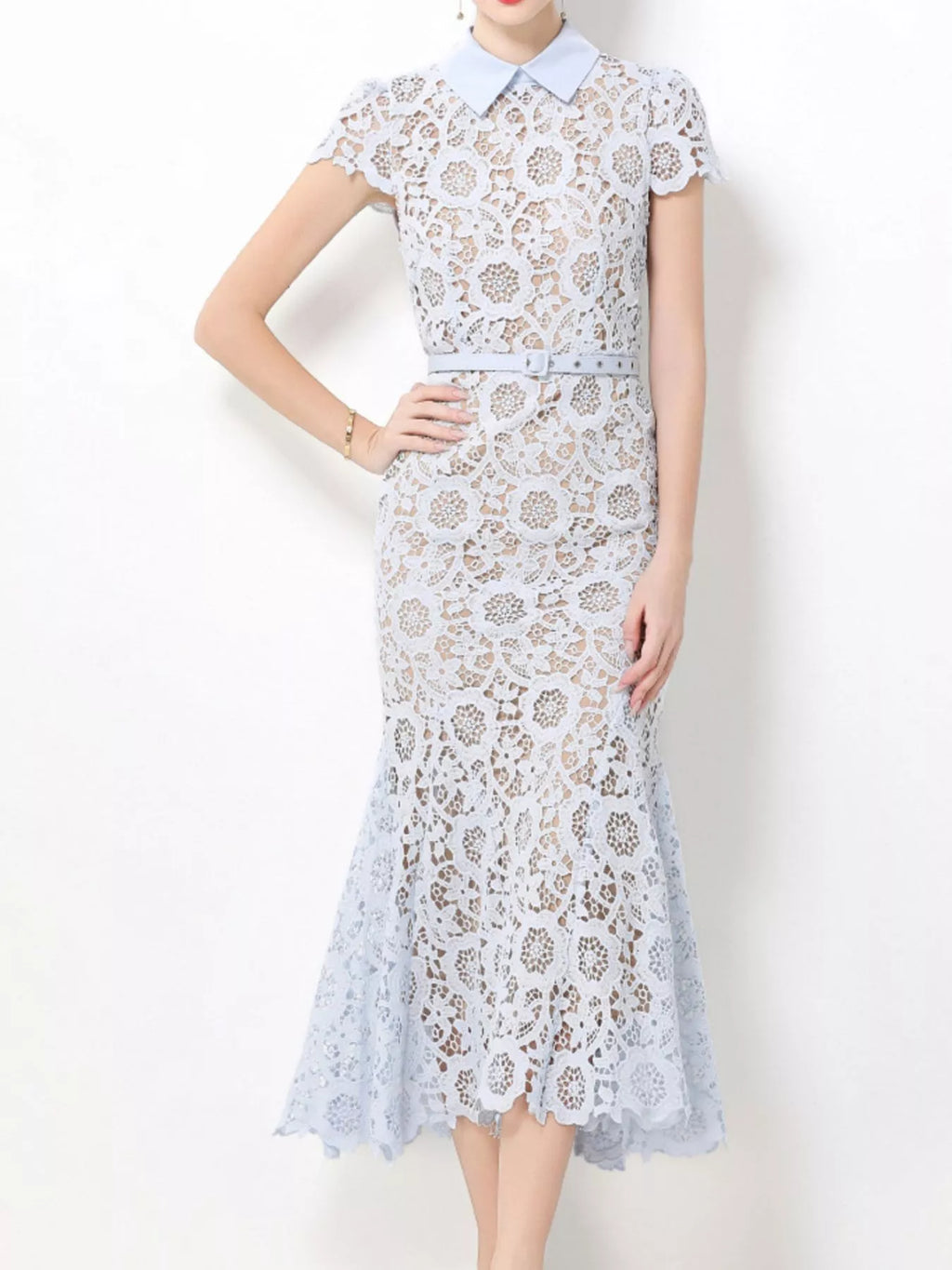 Lace Short Sleeve Midi Dress