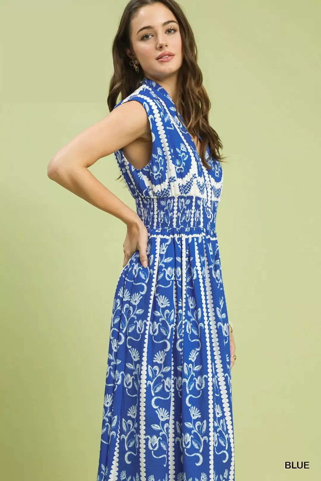 Umgee Sleeveless Smocked Midi Dress