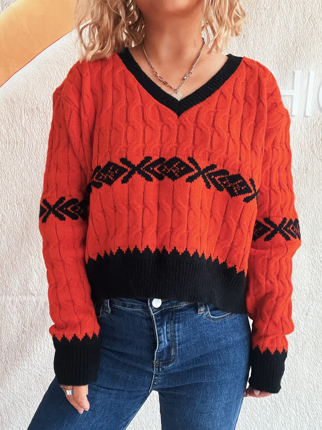 Cable Knit V-Neck Sweater
