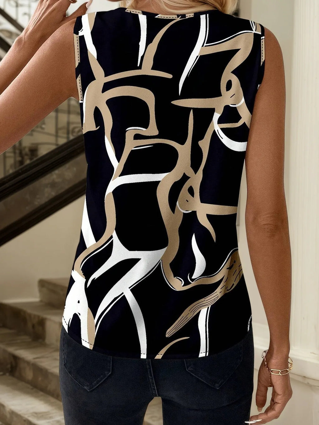 Printed V-Neck Tank