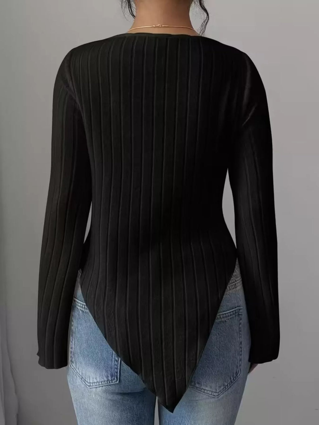 Cowl Neck Ribbed Knit Top