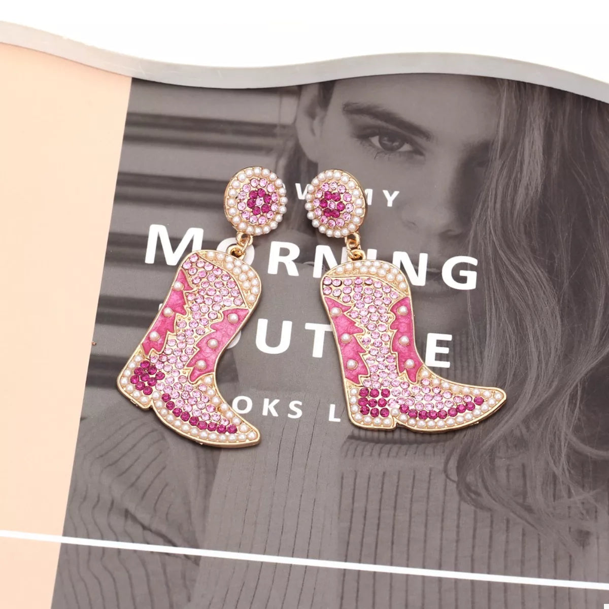 Rhinestone Cowboy Boot Dangle Earrings