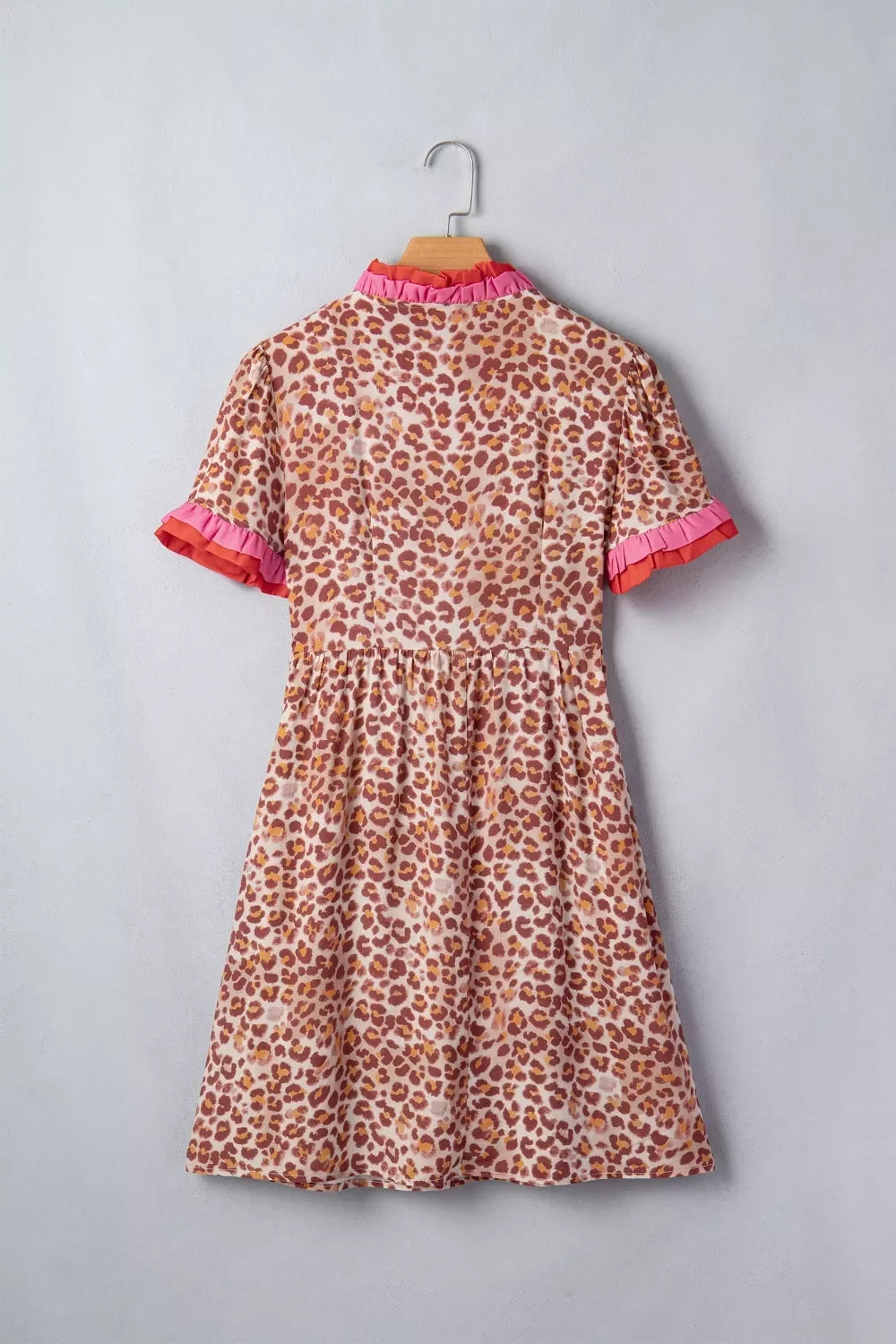 Leopard High Waist Ruffled Colorblock Trim Short Dress