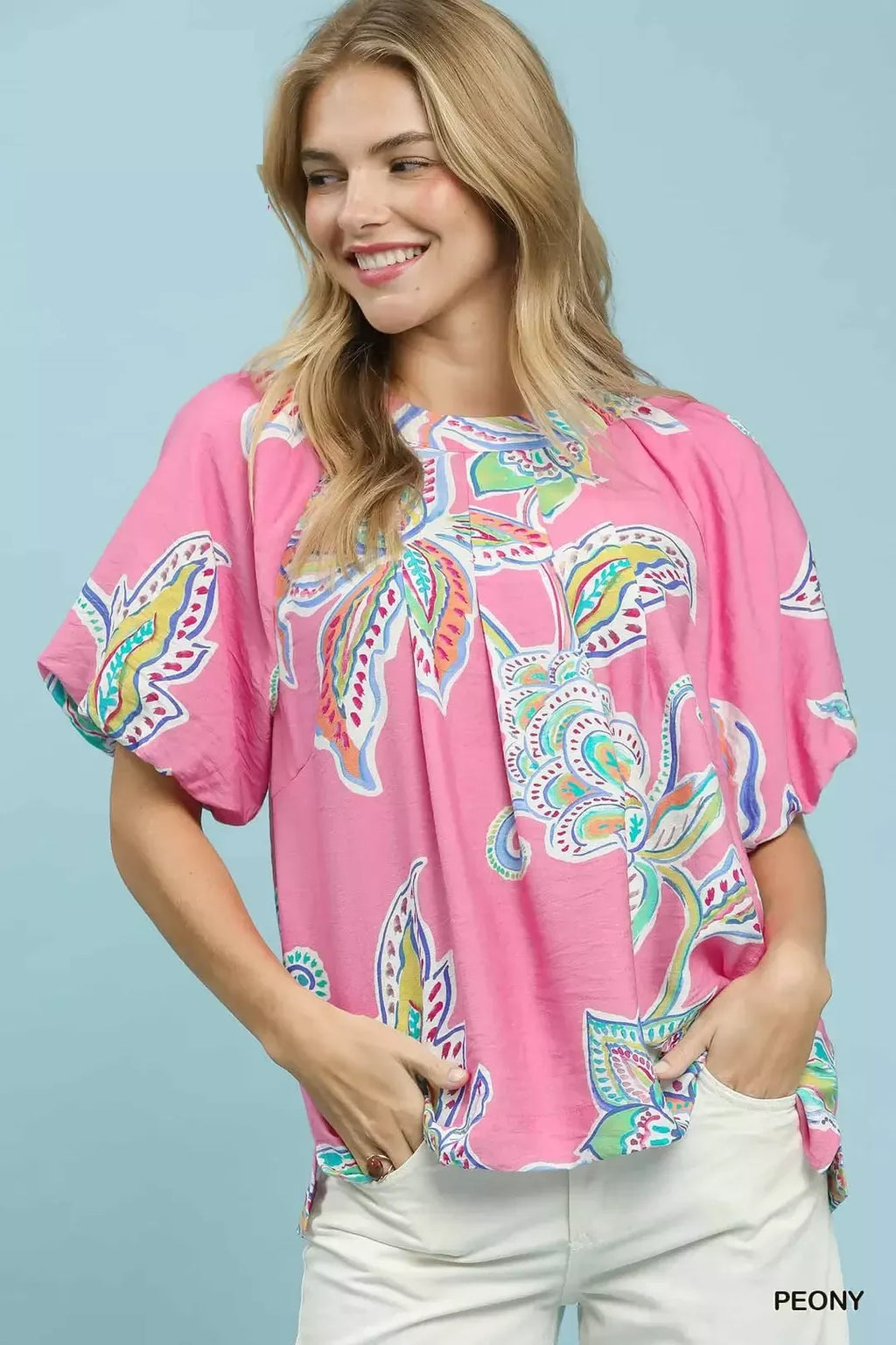 Umgee Paisley Print Puff Sleeve Top