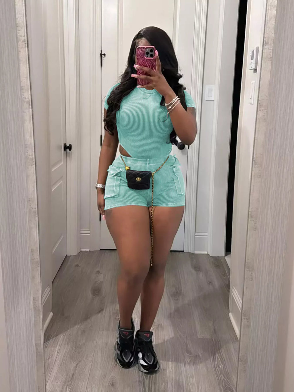 Ribbed Knit Bodysuit and Shorts Set