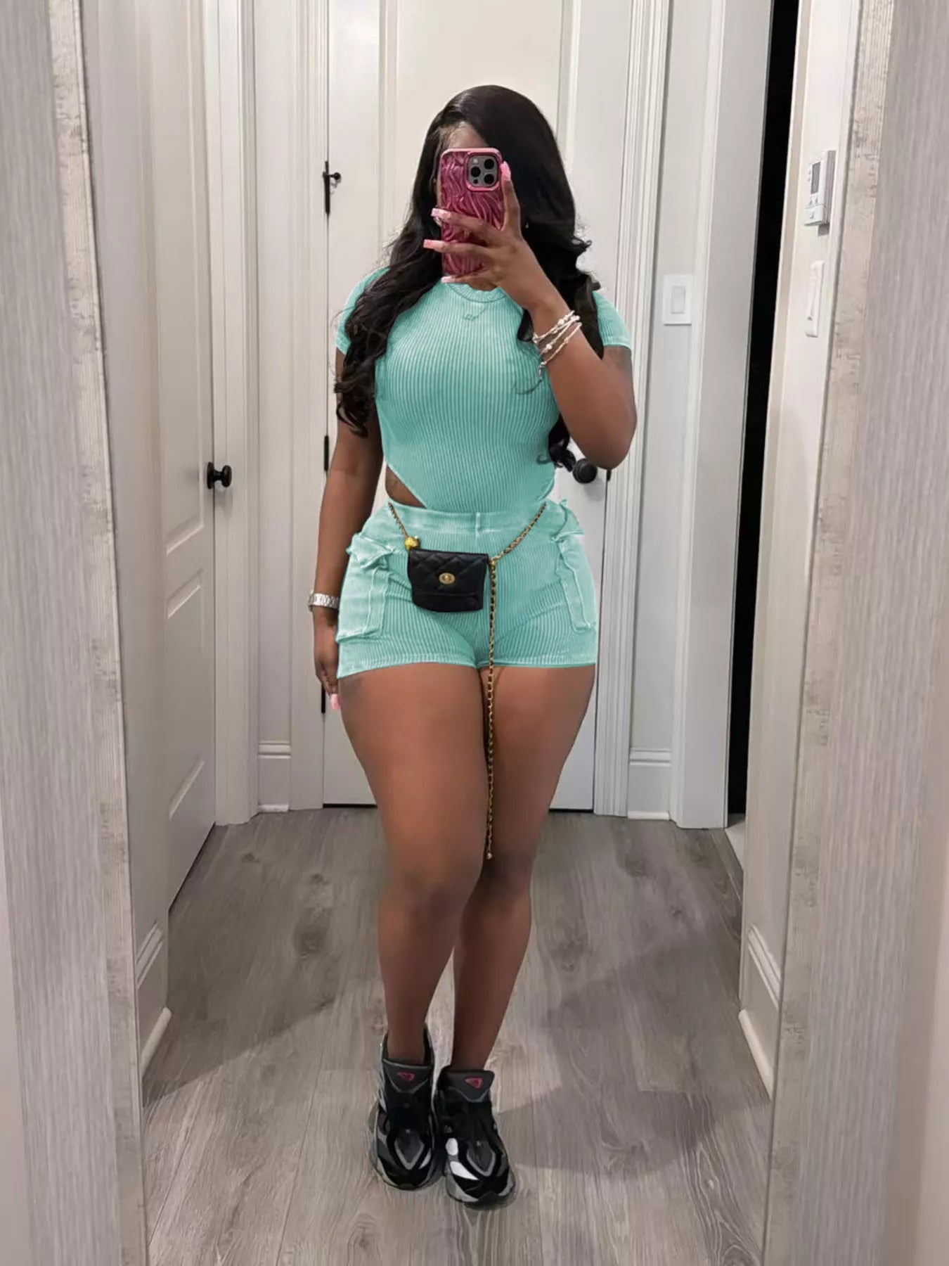Ribbed Knit Bodysuit and Shorts Set