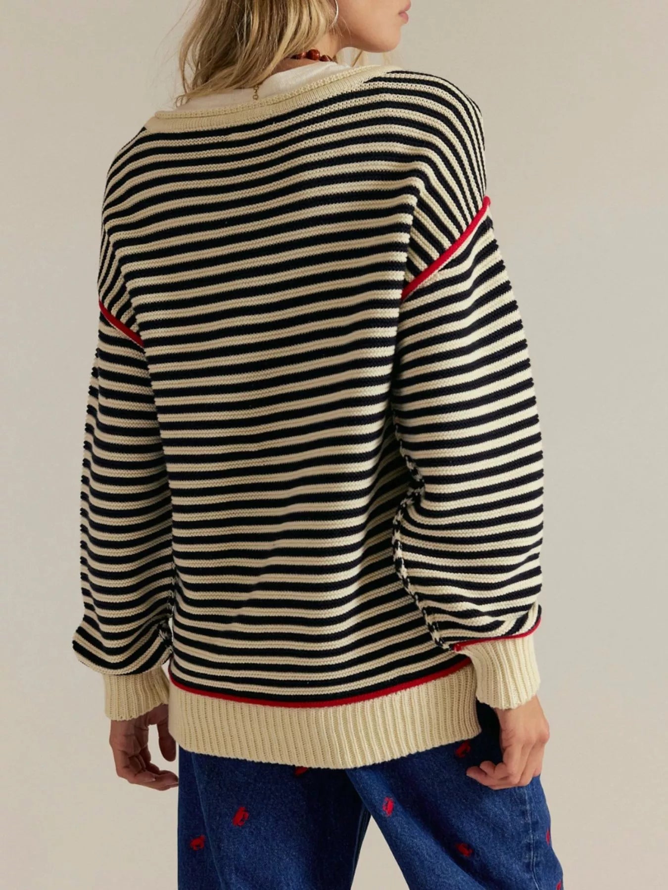 Striped Round Neck Long Sleeve Sweater