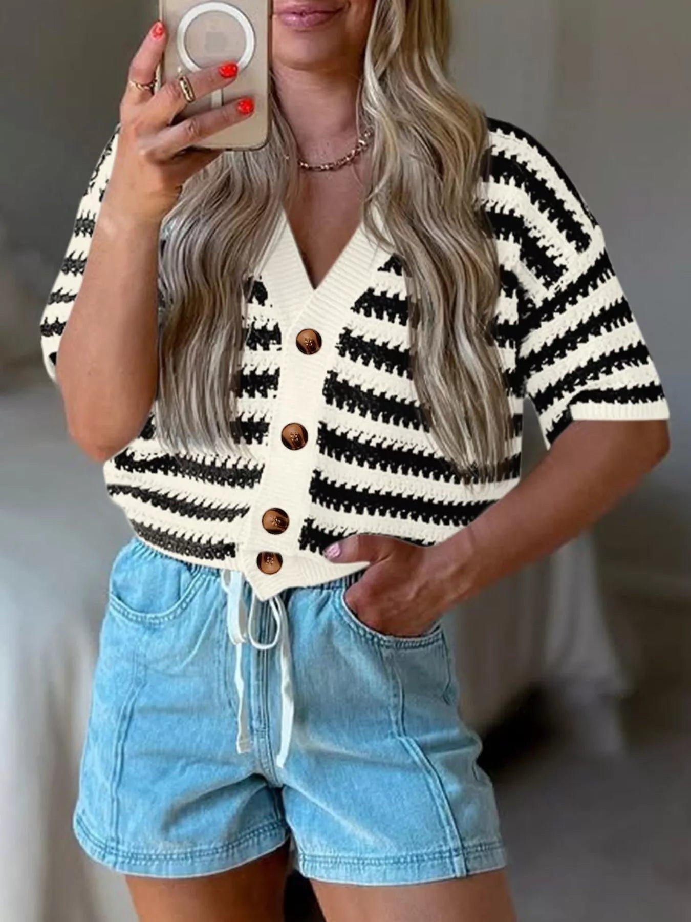 Striped Button Up Cardigan