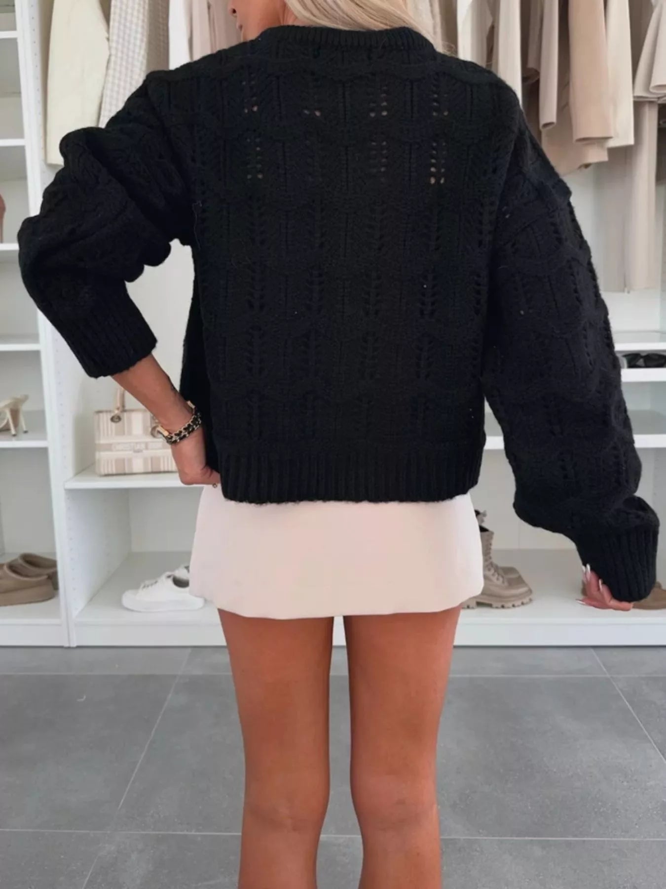 Openwork Round Neck Sweater