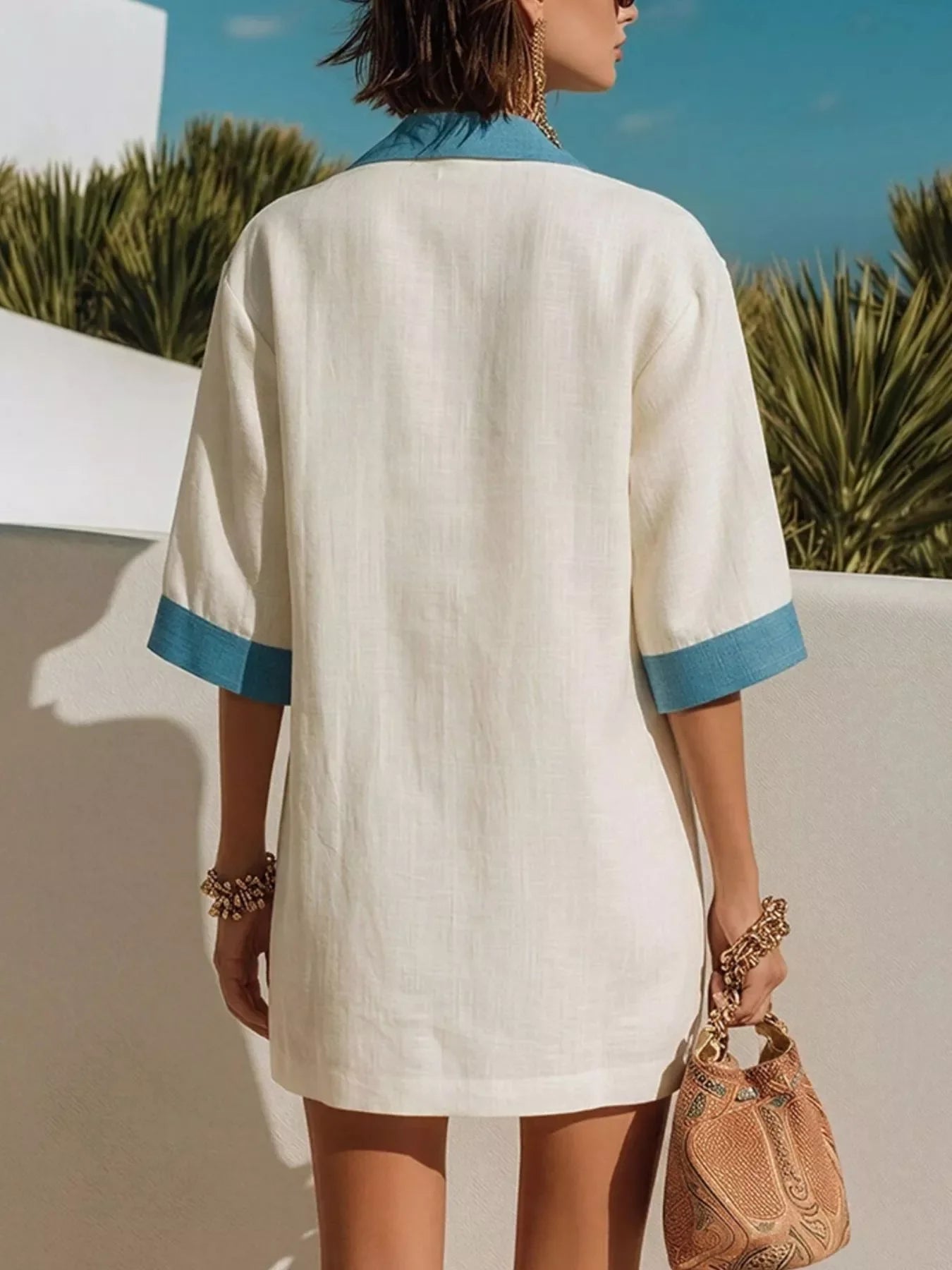 Contrast Trim Half Sleeve Dress