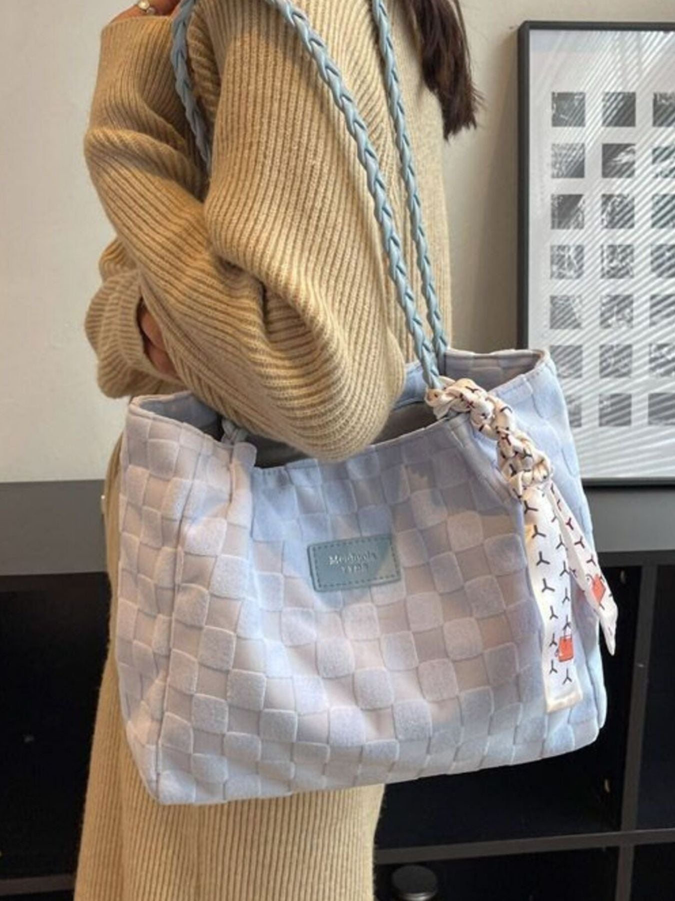 Lightweight Checkered Shoulder Bag