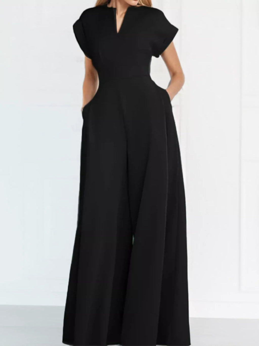 Full Size Notched Wide Leg Jumpsuit Plus Size
