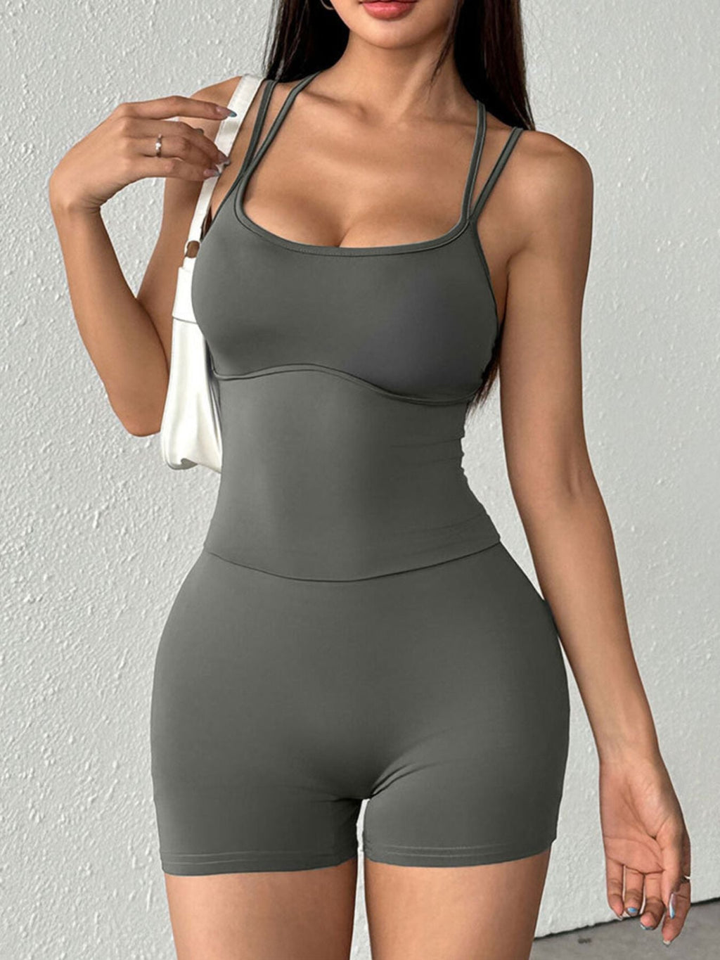Double Spaghetti Strap Active Romper
