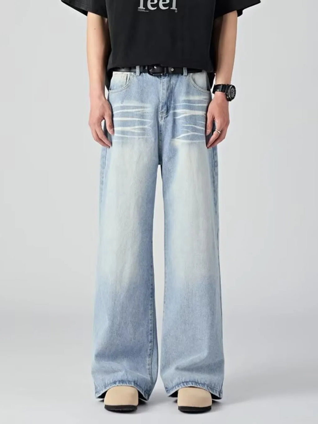 Men's Plus Size Wide Leg Wash Jeans