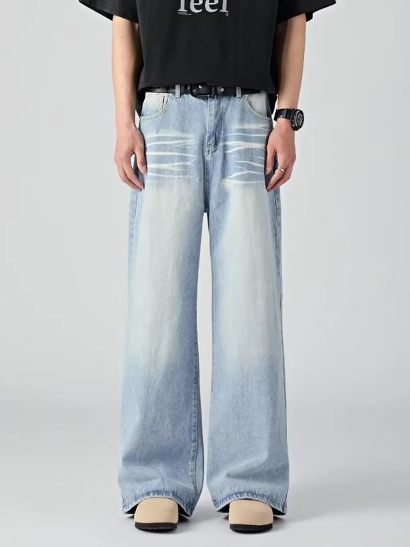 Men's Plus Size Wide Leg Wash Jeans