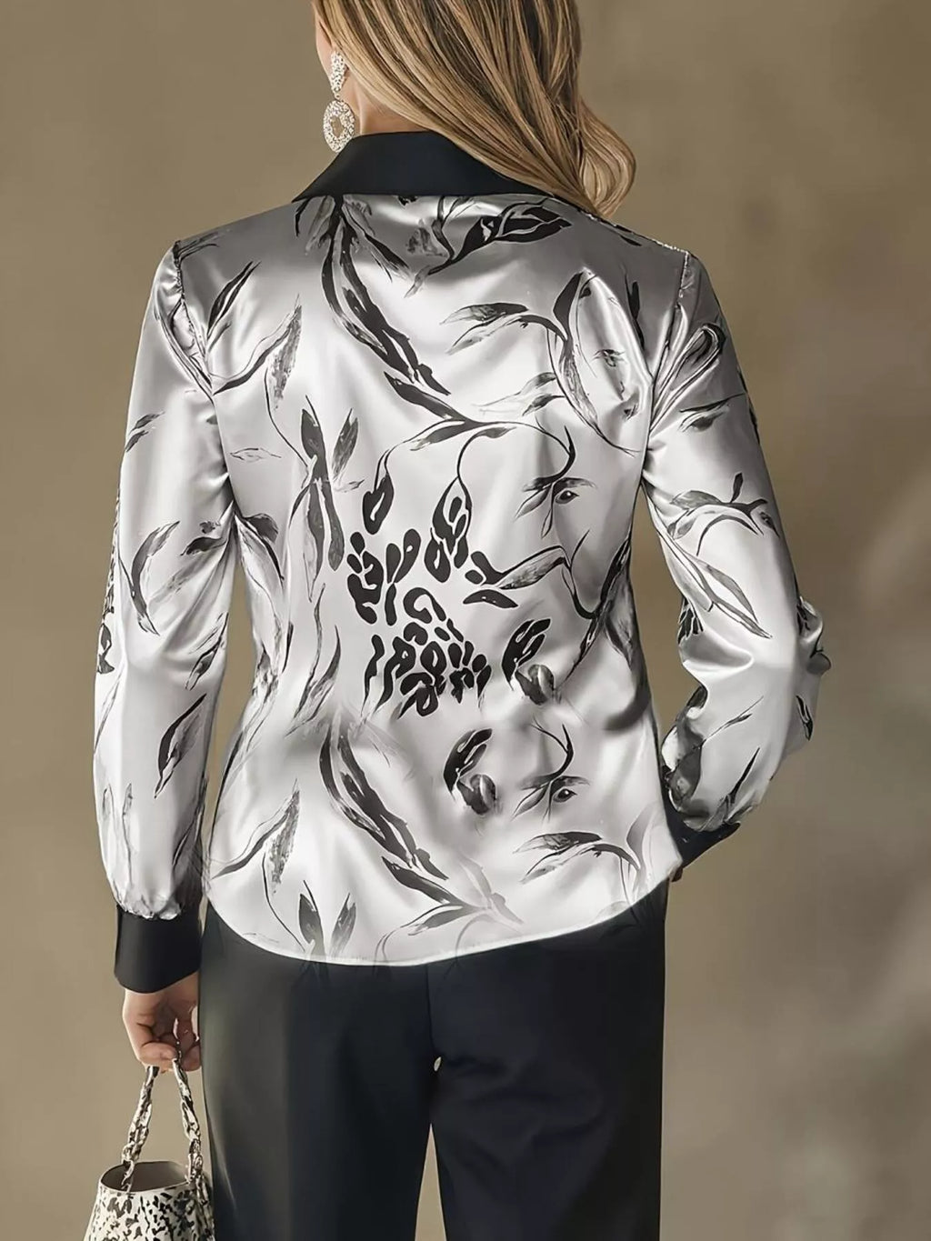 Printed Button Up Satin Shirt