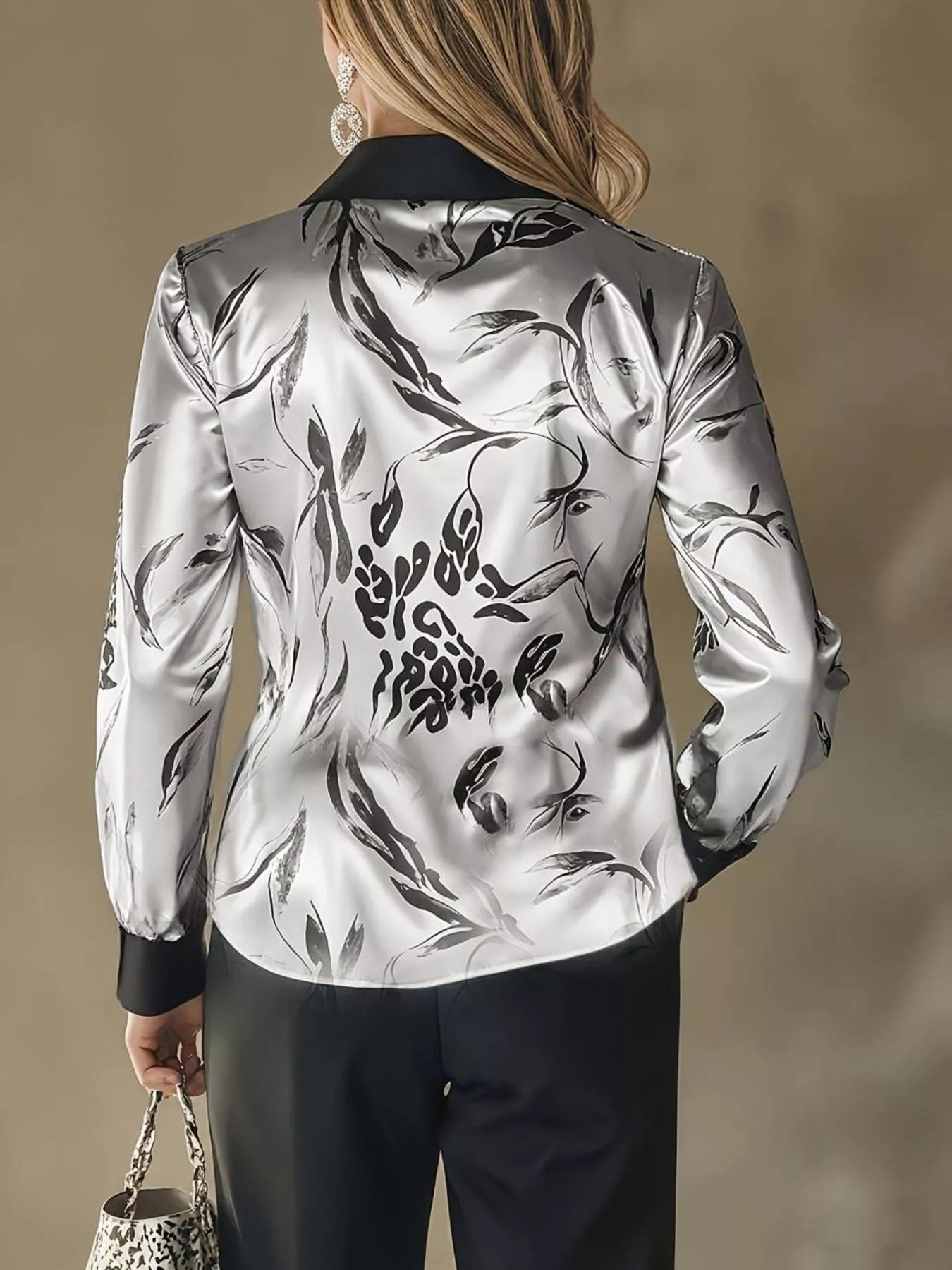 Printed Button Up Satin Shirt