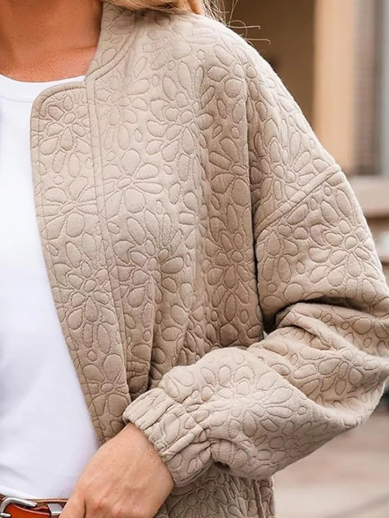 Full Size Floral Quilted Zip Up Jacket Plus Size