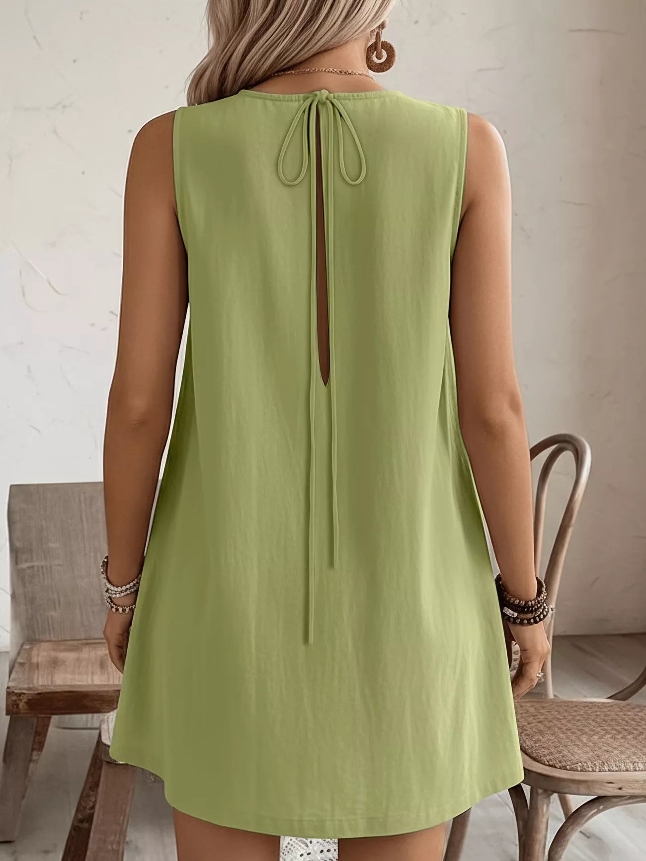 Frill Sleeveless Round Neck Dress