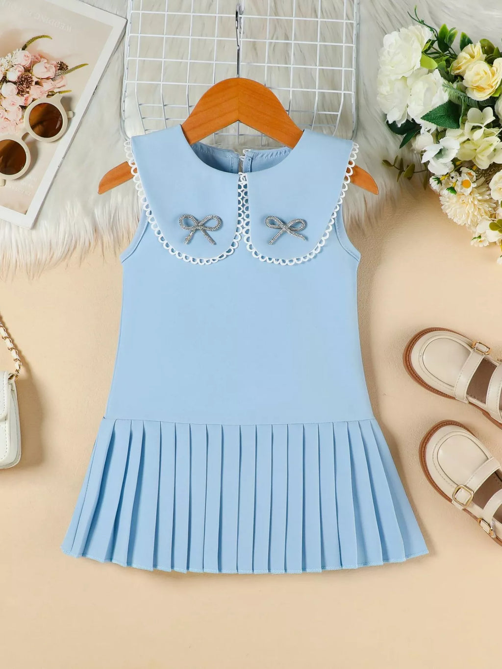 Children's Bow-Accented Pleated Dress