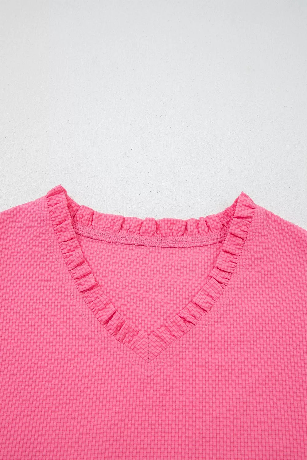 Frilled V Neck Flower Embroidered Puff Sleeve Textured Blouse