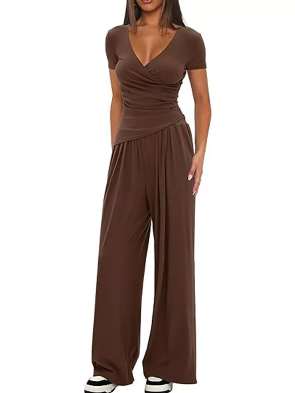 Surplice Short Sleeve Top and Pants Set