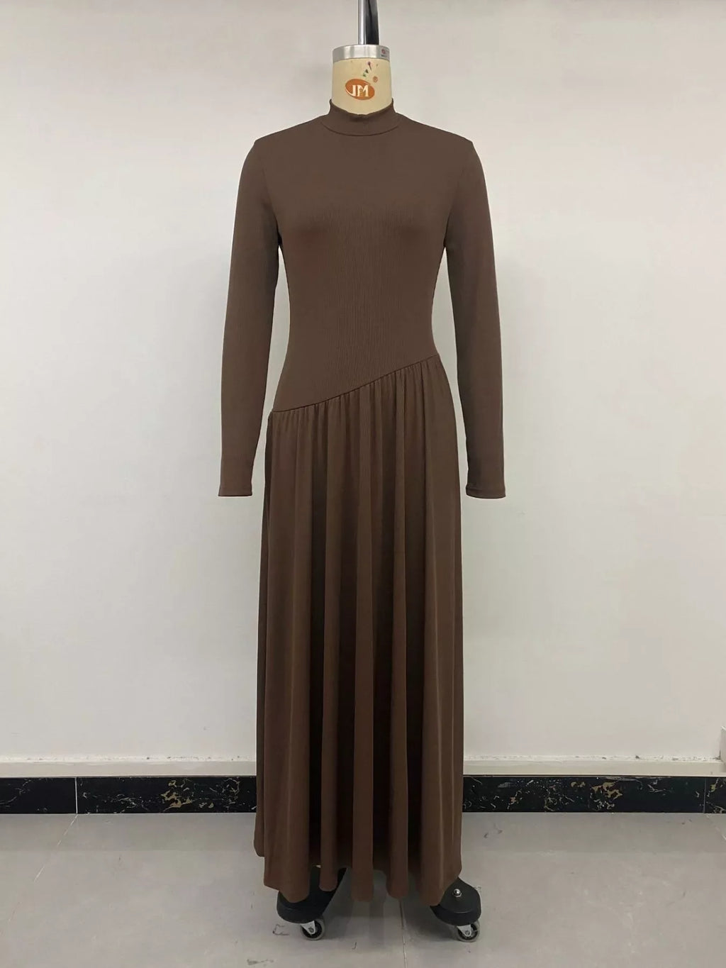 Mock Neck Long Sleeve Midi Dress