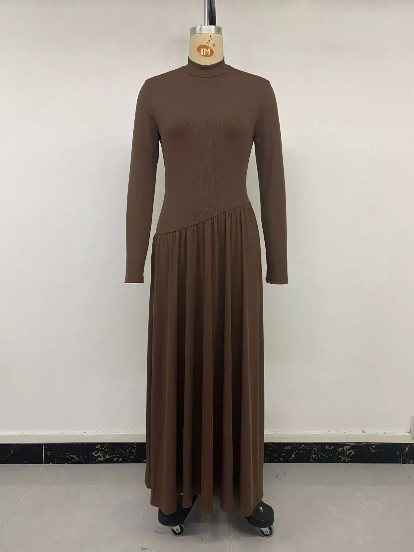 Mock Neck Long Sleeve Midi Dress