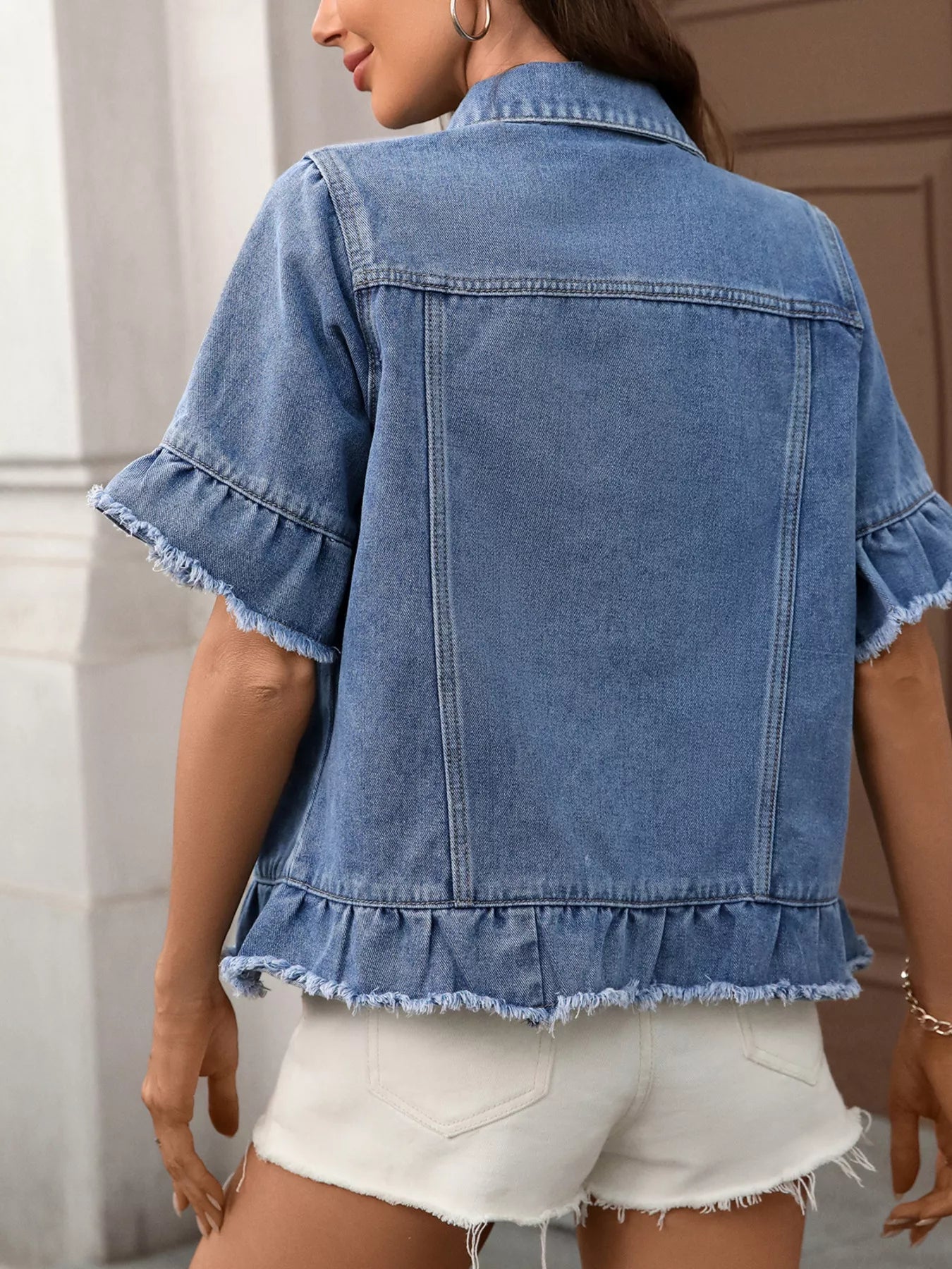 Raw Hem Button Up Denim Jacket