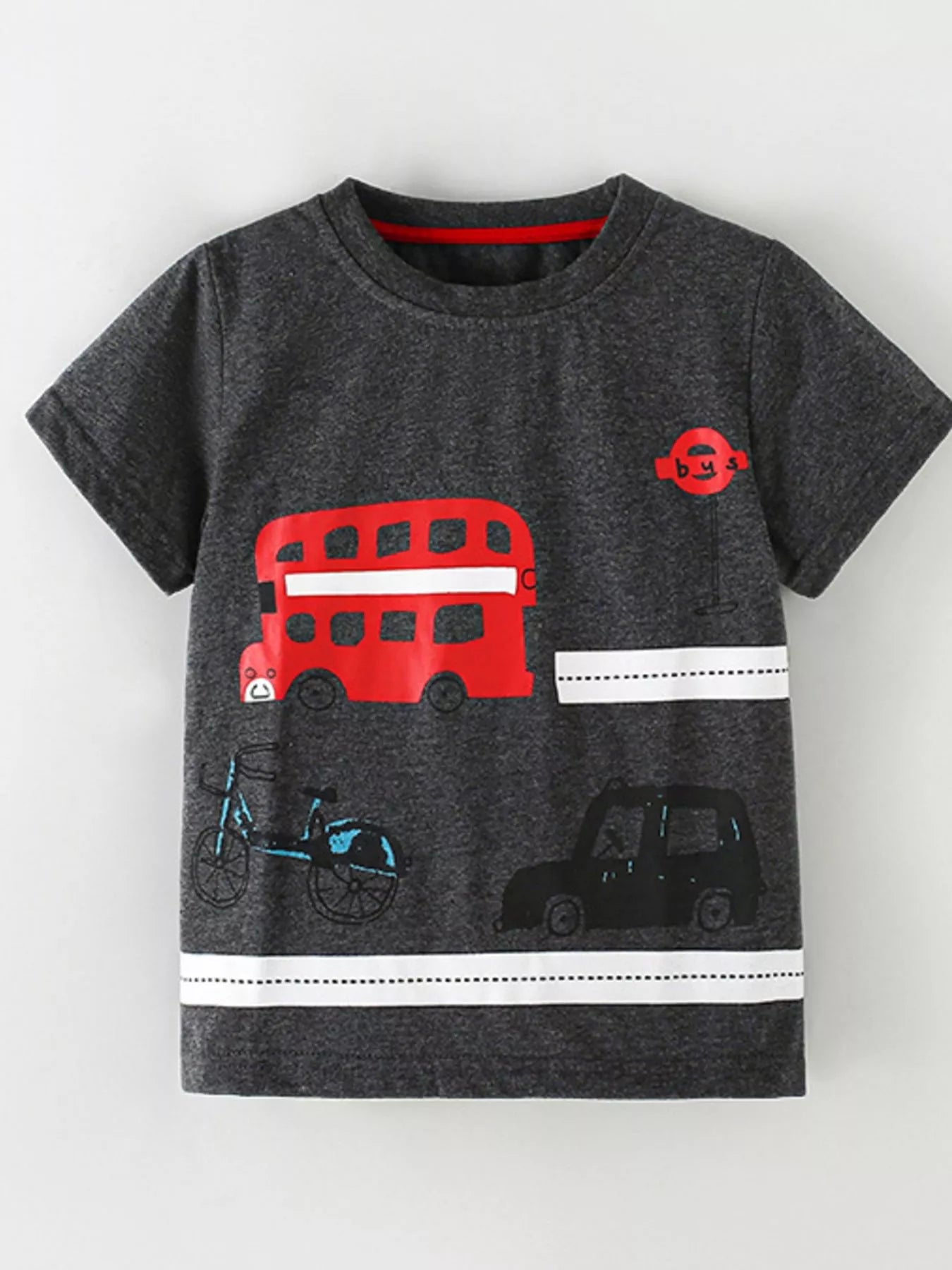 Children's Bus Graphic Round Neck T-Shirt