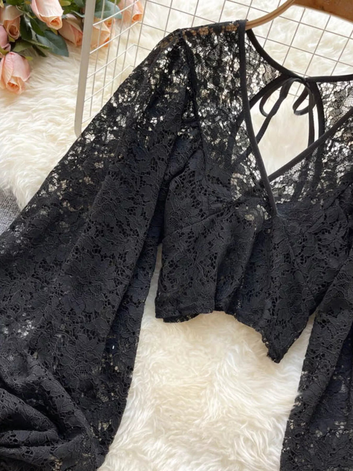 Lace Tie Back Long Sleeve Top