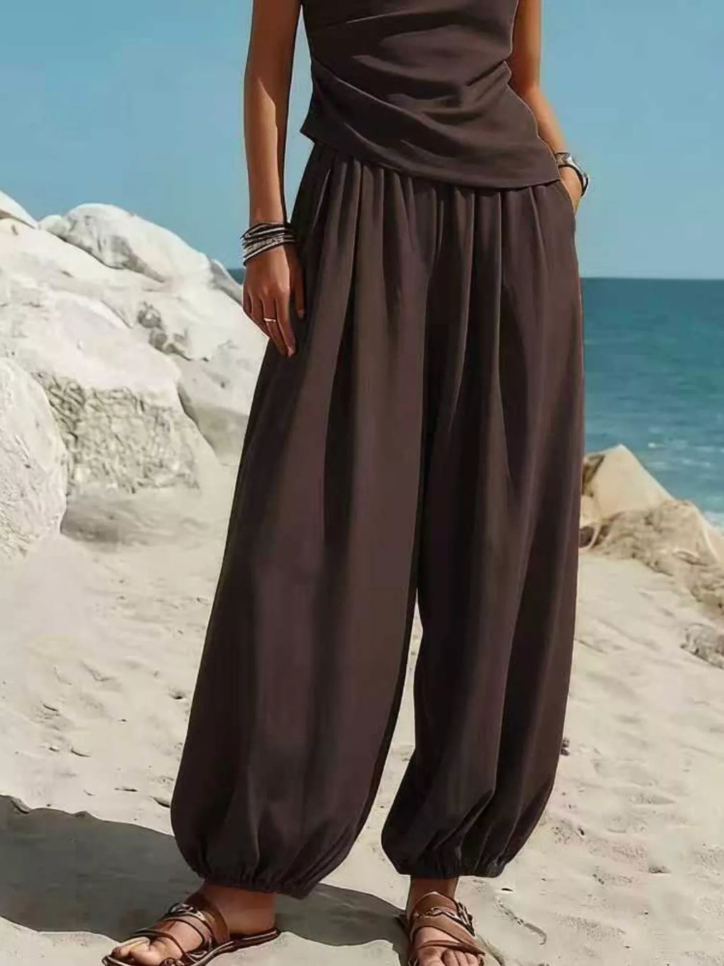 Full Size One-Shoulder Top and Wide Leg Pants Set Plus Size