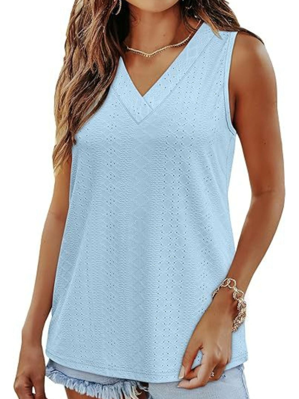 Eyelet V-Neck Tank