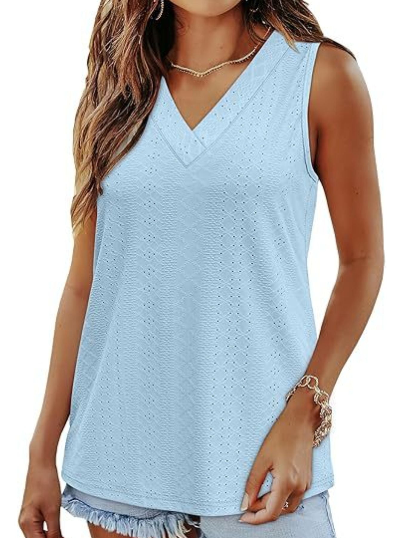 Eyelet V-Neck Tank