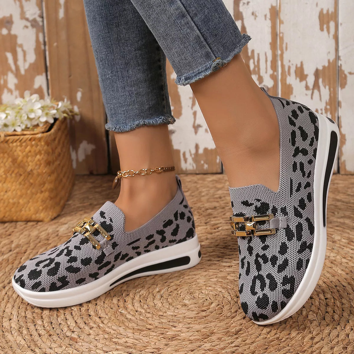 Leopard Mesh Slip-Ons