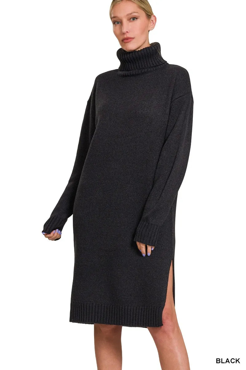 Zenana Turtle Neck Long Sleeve Midi Sweater Dress