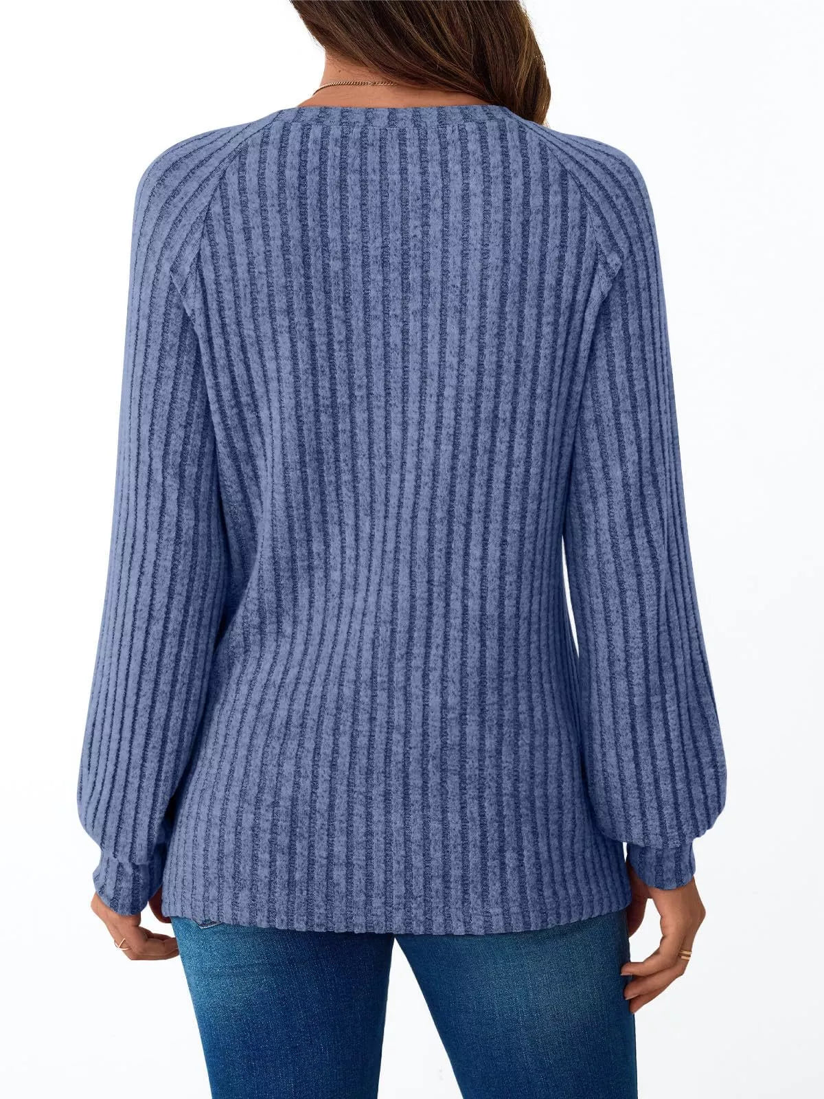 Ribbed Knit Decor Button Long Sleeve T-Shirt