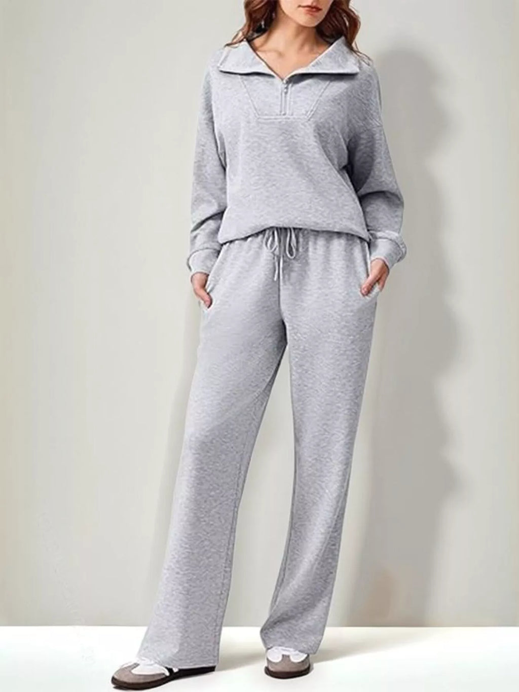 Relaxed Fit Quarter-Zip Top and Pants Set