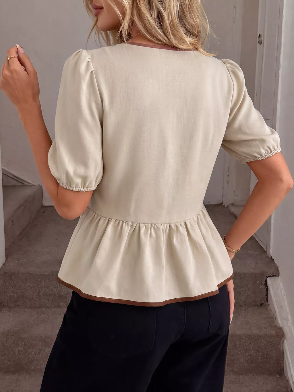 Bow Front Ruffle Hem Blouse