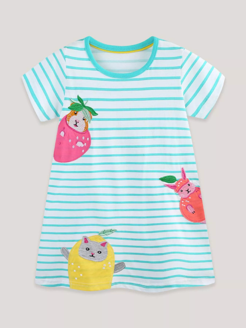 Children's Animal Embroidered Striped Casual Dress