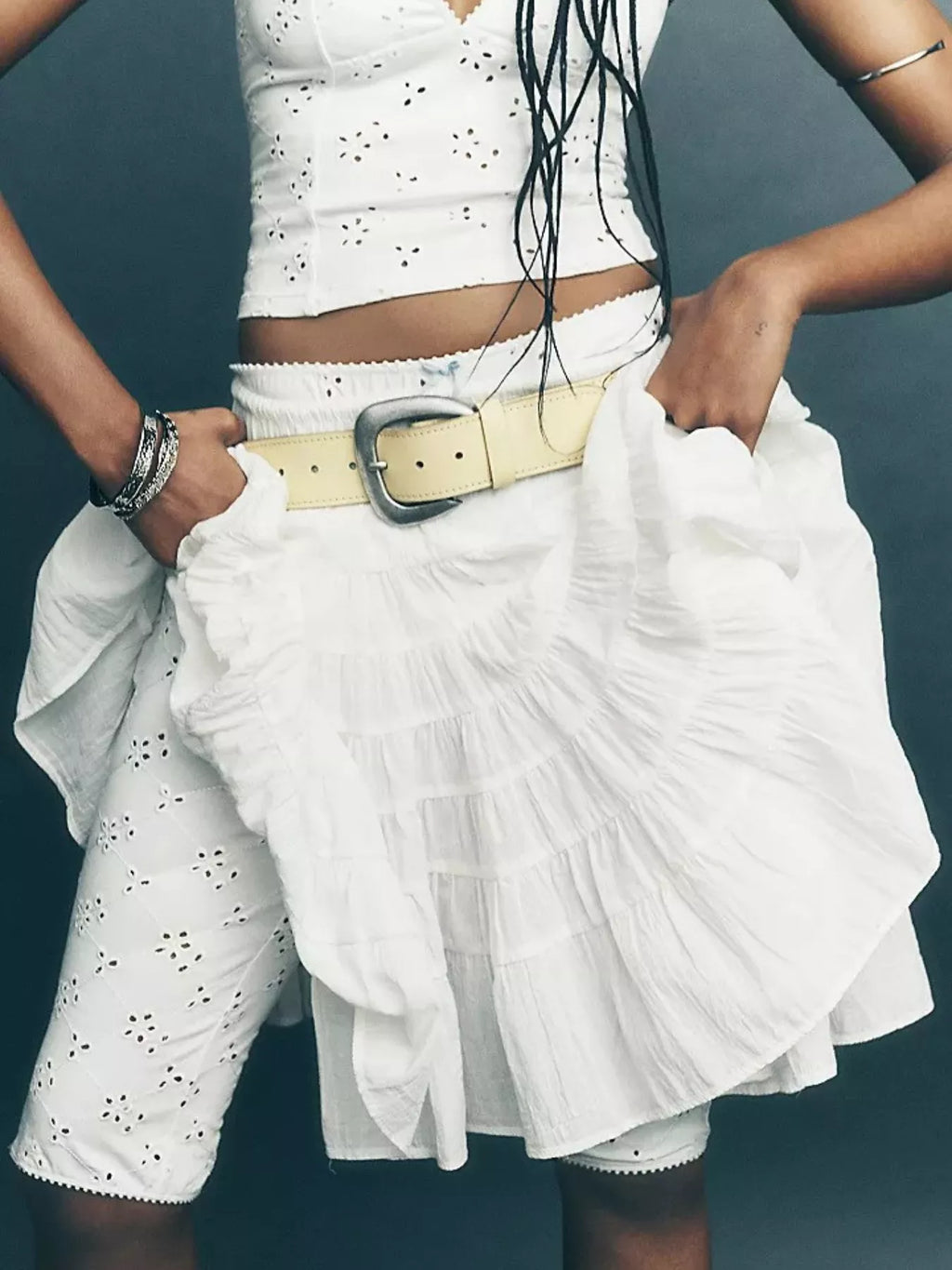 Tiered Drawstring Mini Skirt