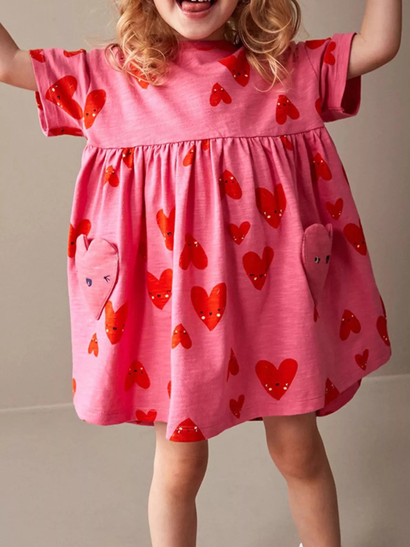 Children's Heart Print Pocket Detail Casual Dress