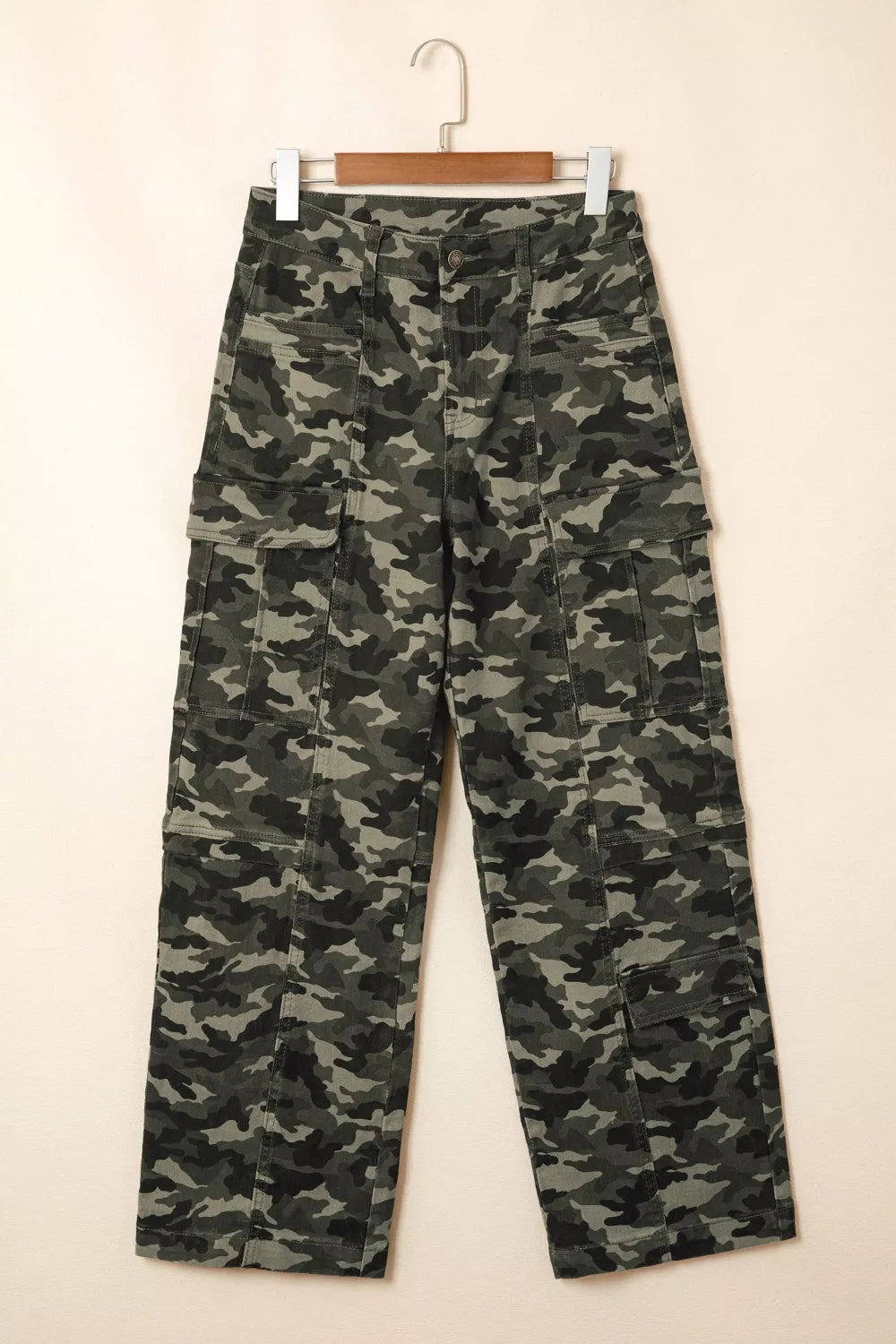 Camouflage Print Multi Pocketed Womens Denim Pants