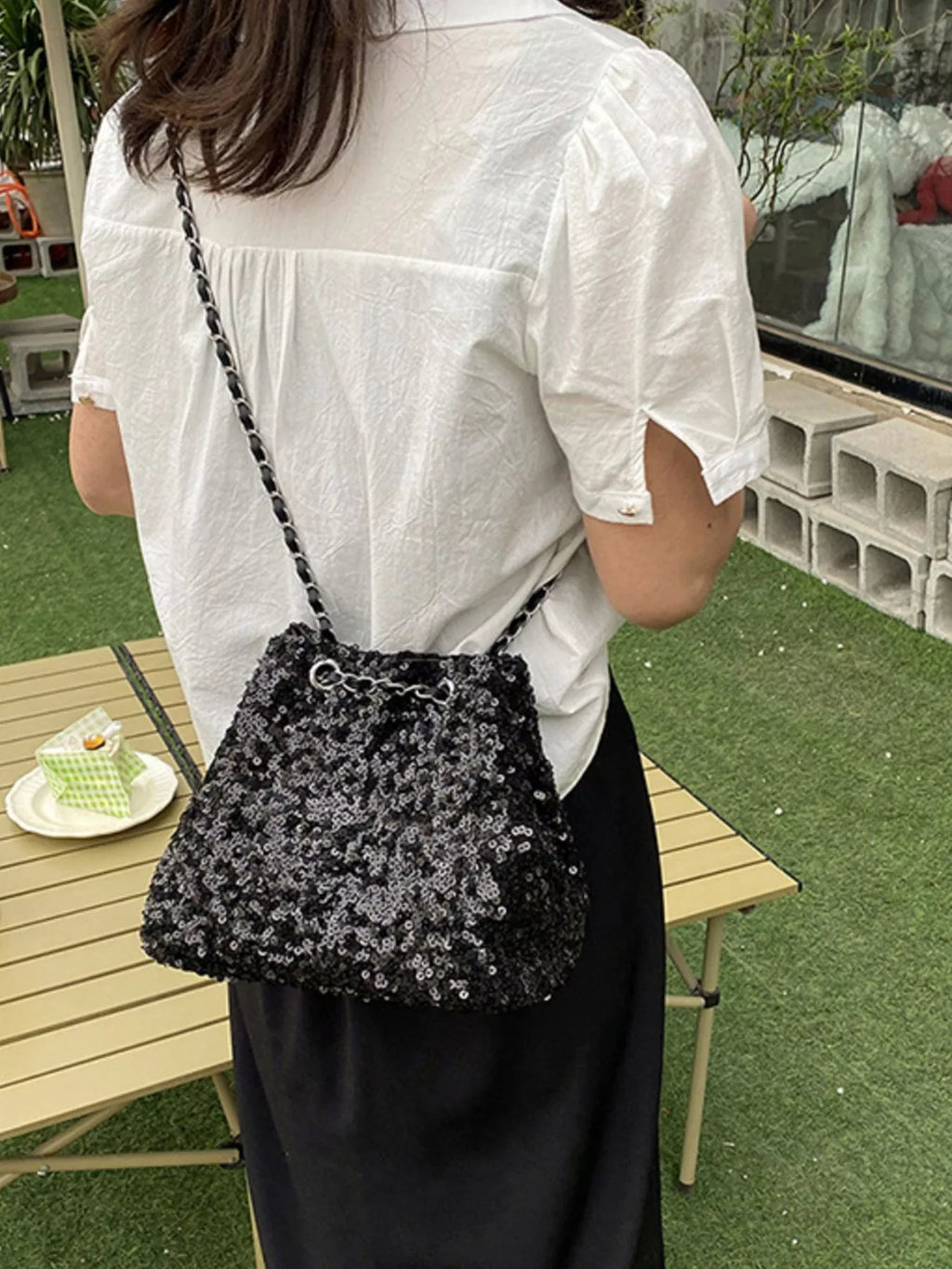Sequin Bucket Shoulder Bag